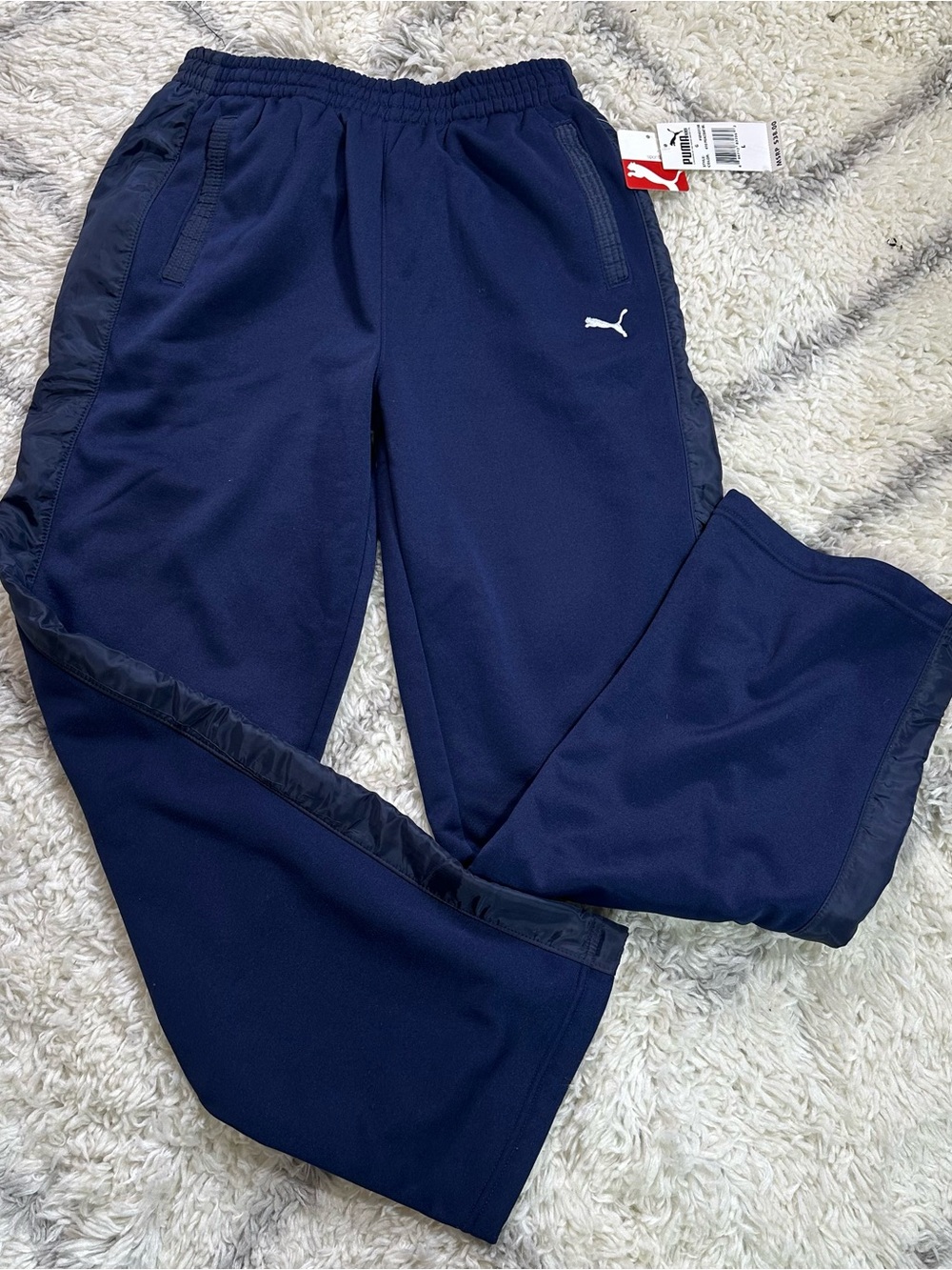 Puma Navy Blue Kids Track Pants with Side Stripe